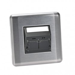 Panduit Mini Com 86mm x 86mm stainless steel faceplate with sloped shuttered black insert